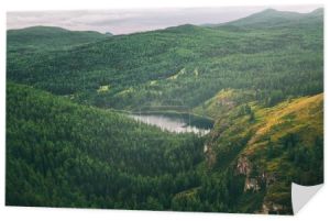 majestatyczne góry pokryte drzewami i piękne jezioro w Ałtaju, Rosja