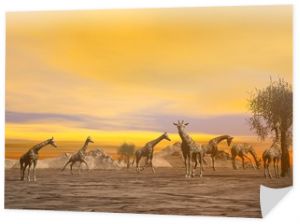 Żyrafy na sawannie - renderowanie 3D