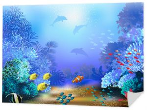 Podwodny świat z rybami i roślinami