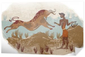 Cywilizacja minojska. Freski starożytnej Grecji. Skaczący byk. Mitologia murali w Knossos. Kreta. Heraklion