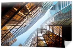Perspektywa w górę szklanych wieżowców handlowych, Hongkong