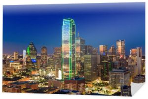 Pejzaż miejski Dallas w Teksasie z błękitnym niebem o zachodzie słońca