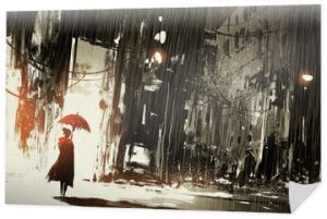 samotna kobieta z parasolem w opuszczonym mieście, obraz cyfrowy