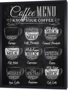 Zestaw menu kawowego z filiżankami kredy do kawy