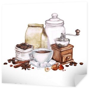 Akwarela żywności Clipart - zbiory kawy