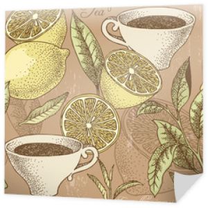 Vintage herbata i cytryna bezszwowe tło