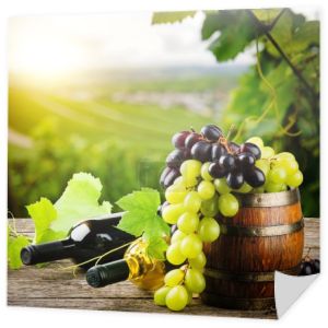 butelki Czerwonego i białego wina ze świeżych winogron