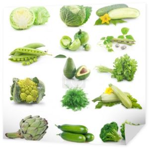 zbiór świeże zielone warzywa na białym tle