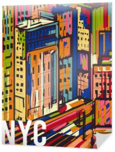 Nowy Jork. Streszczenie kolorowe ręcznie rysowane nocny krajobraz miasta. Ilustracja wektorowa w stylu pop-art