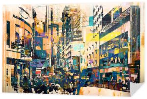 abstrakcyjna sztuka pejzażu miejskiego, malarstwo ilustracyjne