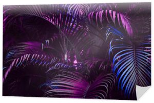 Żywy fioletowy wzór liści palmowych. Niebieski filtr kolorowy gradient. Kreatywny układ, stonowany, poziomy