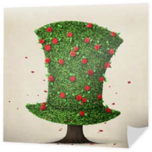 Fantazyjny zielony kapelusz w kształcie drzewa z kwiatami