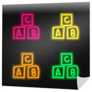 Kostki alfabetu Zabawka edukacyjna cztery kolory świecące neon wektor ikona