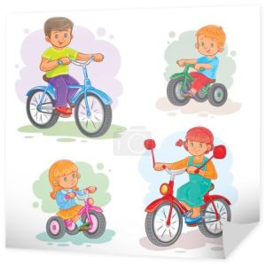 Zestaw ikon małych dzieci na rowerach