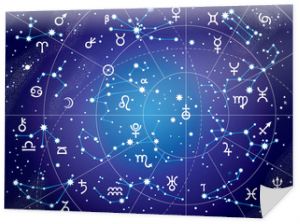 XII konstelacje Zodiaku i jego planety Władcy. Niebiański wykres astrologiczny. (Wersja schematu ultrafioletowego).