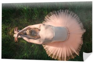 Młoda baletnica relaksuje się i medytuje na ziemi