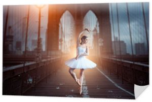 Tancerka baletowa tańcząca wieczorem na moście