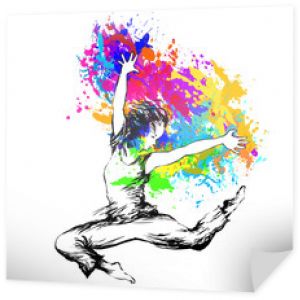 Tańcząca dziewczyna z kolorowymi plamami na białym tle. Ilustracja wektorowa