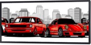 Płaskie wektor kreskówka styl ilustracja krajobraz ulicy z samochodów
