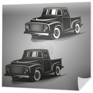 Stary retro pickup wektor ilustracji. Klasyczny pojazd transportowy