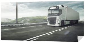 3d renderowania białej ciężarówki z przyczepą na autostradzie