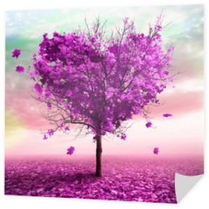 Ilustracja 3D - Jesienne drzewo w kształcie serca, fioletowy kolor