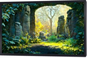 3D render ruins of a simple old stone gate, Beautiful mood lighting HD wallpaper