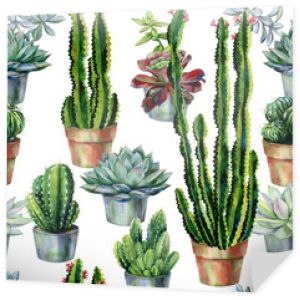 Akwarela bezszwowe wzór kaktusów. Ilustracja kaktus. Użyj jako nadruk, dekoracja domu lub ogrodu, papier do pakowania, tkanina lub tapeta wall