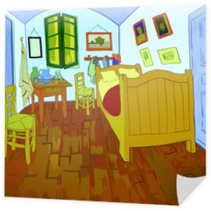Van Gogh's bedroom. Digital reproduction of Van Gogh's painting "Bedroom in Arles" (1888). Post-impressionism style. Vector.