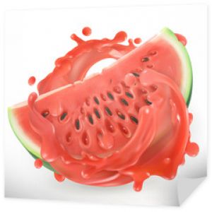 Sok z arbuza. Świeży owoc. Realizm 3D, ikona wektor