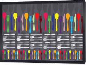 łyżki, widelce i noże tworzące kolorowe tło wektorowe