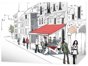 Ilustracja wektorowa kawiarni ulicy sceny w Sztokholmie, Szwecja