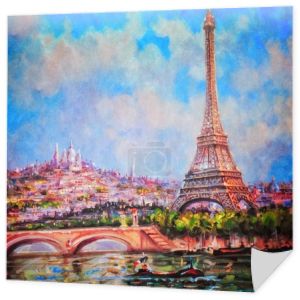 kolorowy obraz eiffel wieża i sacre coeur w Paryżu