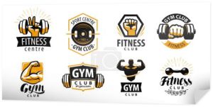 Siłownia, fitness logo lub etykiecie. Sport, Kulturystyka koncepcji. Wektor ilustracja na białym tle