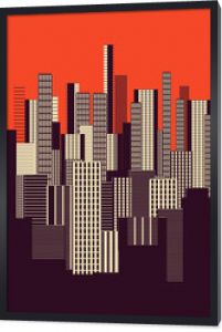 trójkolorowy graficzny abstrakcyjny plakat miejskiego krajobrazu w kolorze pomarańczowym i brązowym