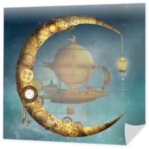 Steampunkowy księżyc i statek
