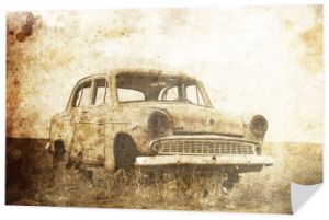 stary samochód w pole. zdjęcie w starym stylu obrazu.