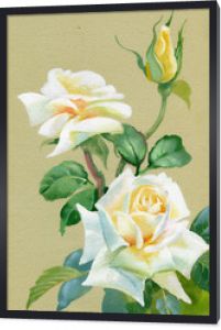 White watercolor roses flowers bouquet on beige background