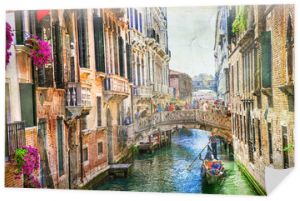 Romantyczna Wenecja - kanały i gondole. grafika w stylu malarstwa