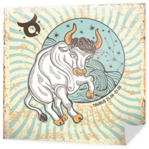 Znak zodiaku Byk.Karta Vintage Horoskop