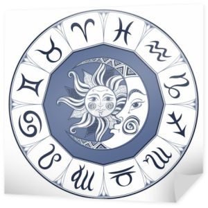 wektor ilustracja projektowania znaku zodiaku lub astrologiczna słońca i Księżyca. Horoskop.