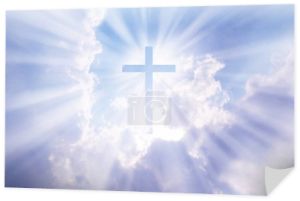 Krzyż chrześcijański pojawia się jasny w tle nieba
