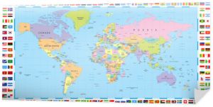 Kolorowa mapa świata i flagi