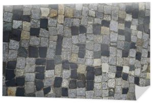 Portugalski Kamień bruk lub Calcada Portuguesa granitu brukowiec droga widok z góry. Mozaika Cegła brukowanej podłogi z płytek i małe kamienie