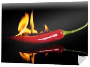 ostra papryka - chili i płomienie na czarnym tle