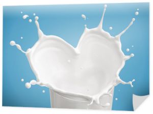 Heart shaped milk splashed in a glass, 3d rendering.