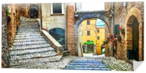 Tradycyjne wioski średniowiecznych Włoch - malownicze uliczki i kwiaty, Casperia.