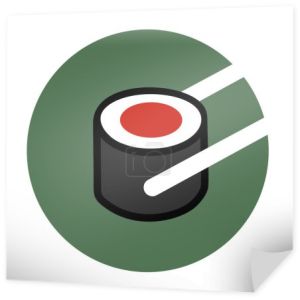 illustration of sushi roll with salmon and chopsticks on green