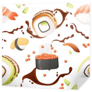 Sushi roll japan ulicy fast food z owoców morza i ryżu łosoś i ser wektor ilustracji na białym tle.