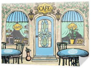 Street cafe szkic graficzny ilustracja, vintage styl, rasterized wersja